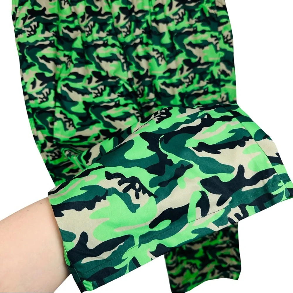 Shein Camouflage Drawstring Elastic Swishy Windbreaker Jogger Pants Green 6XL - Picture 6 of 10